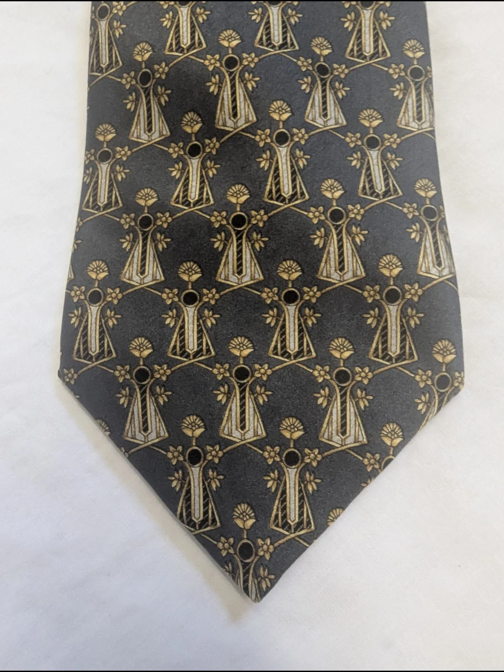Lanvin Gray Tie with Gold Motif
